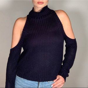 Navy Blue Cut Out Turtleneck Sweater